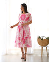 Summer Special Floral Print Organza Silk One-Piece Dress – Ready to Wear