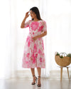 Summer Special Floral Print Organza Silk One-Piece Dress – Ready to Wear