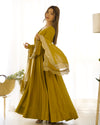 Premium Roman Silk Chanderi Anarkali Set – 16 Kali Design, Embroidered Dupatta & Pant