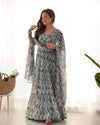 Elegant Zigzag Print Fox Georgette Anarkali Set – 7m Flair, Lace Work Dupatta & Pant
