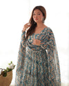 Elegant Zigzag Print Fox Georgette Anarkali Set – 7m Flair, Lace Work Dupatta & Pant