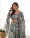 Elegant Zigzag Print Fox Georgette Anarkali Set – 7m Flair, Lace Work Dupatta & Pant