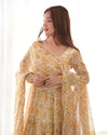 Elegant Zigzag Print Fox Georgette Anarkali Set – 7m Flair, Lace Work Dupatta & Pant
