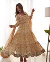 Elegant Zigzag Print Fox Georgette Anarkali Set – 7m Flair, Lace Work Dupatta & Pant