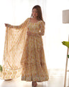 Elegant Zigzag Print Fox Georgette Anarkali Set – 7m Flair, Lace Work Dupatta & Pant