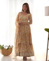 Elegant Zigzag Print Fox Georgette Anarkali Set – 7m Flair, Lace Work Dupatta & Pant