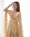 Elegant Zigzag Print Fox Georgette Anarkali Set – 7m Flair, Lace Work Dupatta & Pant