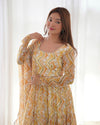 Elegant Zigzag Print Fox Georgette Anarkali Set – 7m Flair, Lace Work Dupatta & Pant