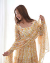 Elegant Zigzag Print Fox Georgette Anarkali Set – 7m Flair, Lace Work Dupatta & Pant