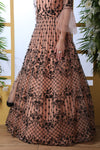 Peach Net Semi-Stitched Gown with Thread Embroidery & Stone Pasting