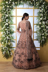 Peach Net Semi-Stitched Gown with Thread Embroidery & Stone Pasting