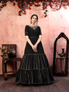 Elegant Black Silk Gown with Thread & Zari Embroidery Semi-Stitched