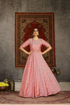 Elegant Pink Taffeta Gown with Metallic Foil Work Semi-Stitched