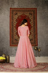Elegant Pink Taffeta Gown with Metallic Foil Work Semi-Stitched