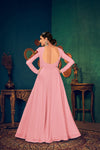Pink Georgette Gown with Embroidered Work & Waist Belt – Semi-Stitched