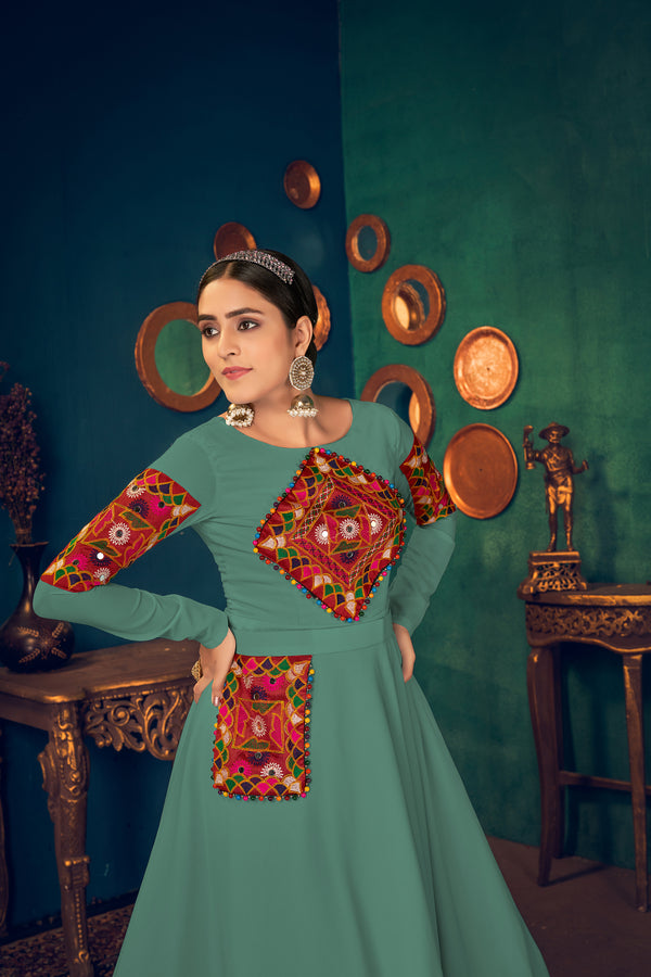 Pista Green Georgette Semi-Stitched Gown – Elegant & Graceful