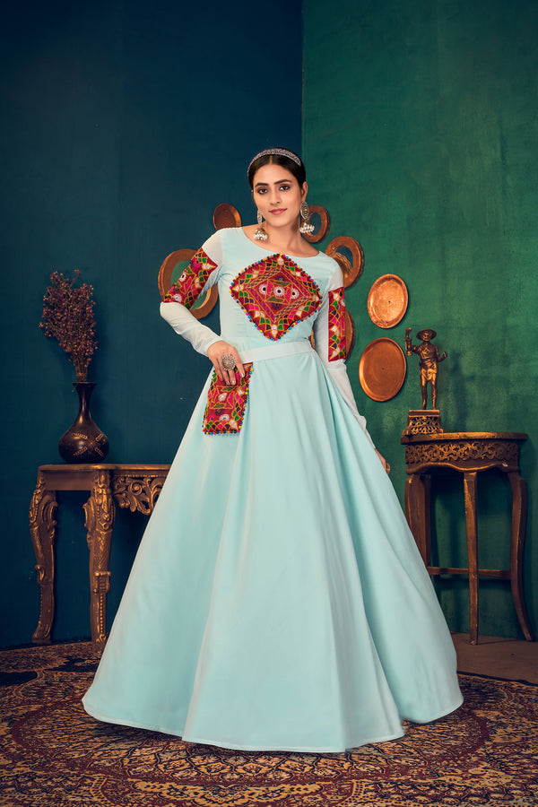 Sky Blue Georgette Semi-Stitched Gown Ethereal & Elegant