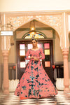 Peach Cotton Gown with Shibori Print & Sequin Work – Elegant & Stylish