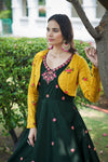 Green Cotton Gown with Shibori Print, Sequin Embroidery & Koti Elegant & Stylish