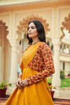 Mustard Yellow Cotton Gown with Thread & Sequin Embroidery + Koti – Elegant Ethnic Wear