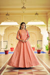 Peach Cotton Gown with Thread & Sequin Embroidery + Koti – Elegant Ethnic Wear