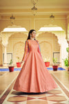 Peach Cotton Gown with Thread & Sequin Embroidery + Koti – Elegant Ethnic Wear