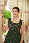 Olive Green Georgette Gown with Shibori Print & Sequin Embroidery Stylish Semi-Stitched Attire