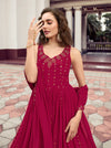 Rani Pink Georgette Gown with Sequin Embroidery Elegant Semi-Stitched Attire