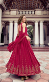 Rani Pink Georgette Gown with Sequin Embroidery Elegant Semi-Stitched Attire