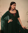 Elegant Green Georgette Gown with Thread & Sequin Embroidery – XL Size