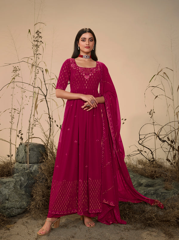 Elegant Blue Georgette Gown with Thread & Sequin Embroidery