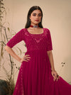 Elegant Blue Georgette Gown with Thread & Sequin Embroidery