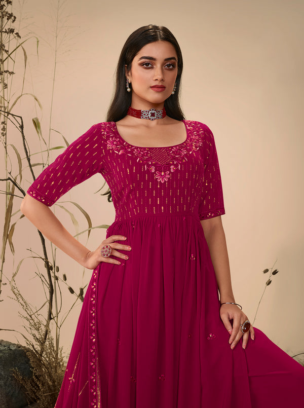 Elegant Blue Georgette Gown with Thread & Sequin Embroidery