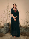 Elegant Dark Olive Georgette Embroidered Dress