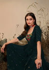 Elegant Dark Olive Georgette Embroidered Dress