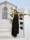 Olive Green Georgette Anarkali Suit with Thread and Sequin Embroidery