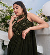 Olive Green Georgette Anarkali Suit with Thread and Sequin Embroidery