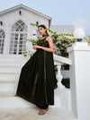 Olive Green Georgette Anarkali Suit with Thread and Sequin Embroidery