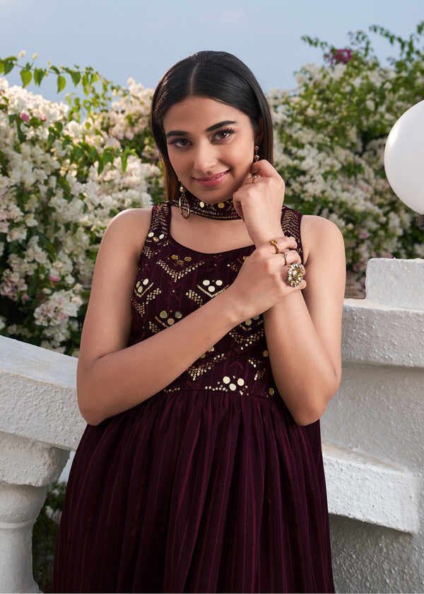 Purple Georgette Anarkali Suit with Thread and Sequin Embroidery