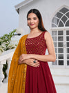 Red Georgette Anarkali Suit with Thread and Sequin Embroidery