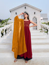 Red Georgette Anarkali Suit with Thread and Sequin Embroidery