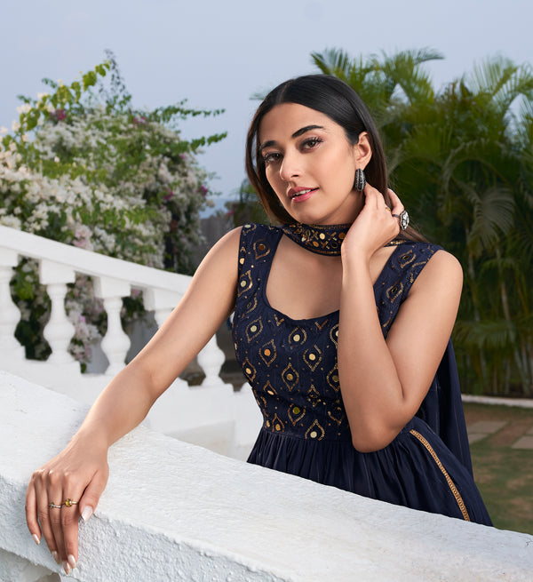 Georgette Gown with Thread and Sequence Embroidered Work