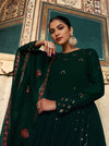 Green Georgette Shimmer Gown with Sequin Embroidery – Elegant Semi-Stitched Outfit