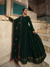 Green Georgette Shimmer Gown with Sequin Embroidery – Elegant Semi-Stitched Outfit