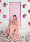Elegant Peach Georgette Gown with Thread & Sequin Embroidery – XL Size