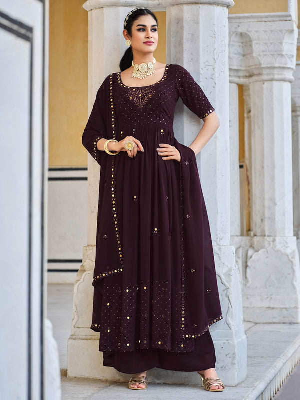 Purple Georgette Anarkali Suit with Thread and Sequin Embroidery