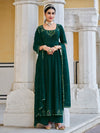 Green Georgette Anarkali Suit with Thread and Sequin Embroidery