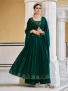 Green Georgette Anarkali Suit with Thread and Sequin Embroidery