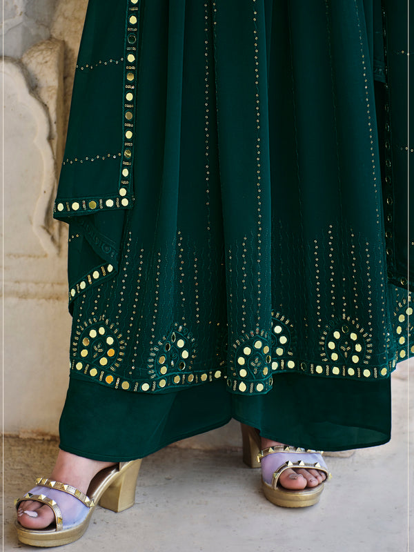 Green Georgette Anarkali Suit with Thread and Sequin Embroidery