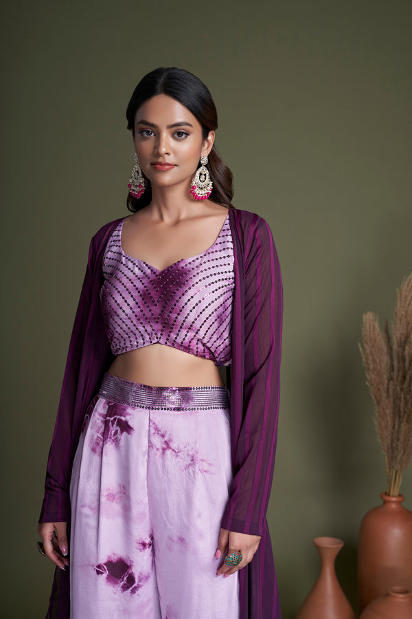 Lavender Silk Salwar Kameez with Embroidered Belt